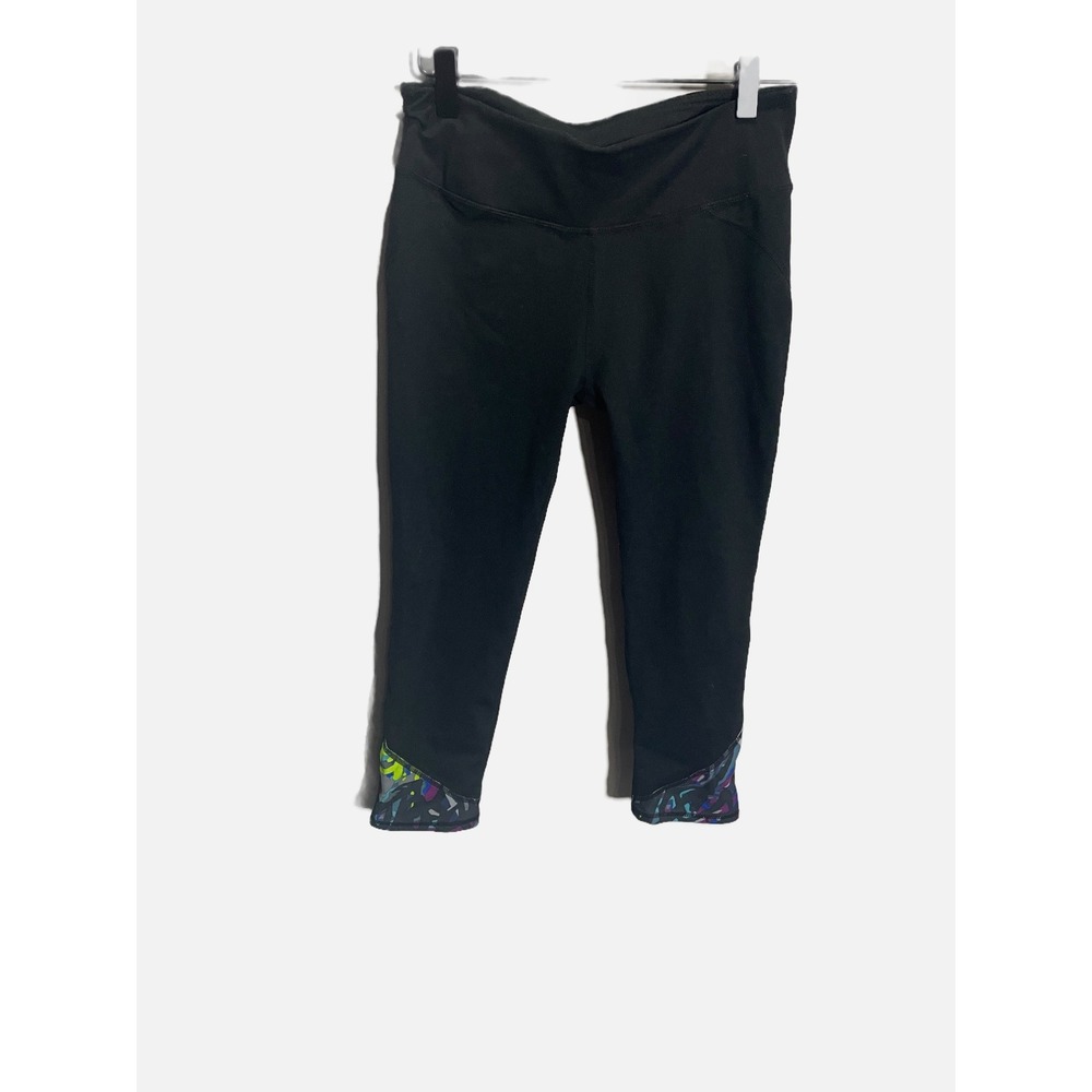 Fabletics Leggings Womens XS Black Cropped Abstract Trim Athletic Yoga PT1510504